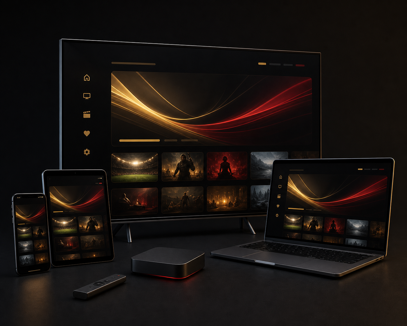 Smart TV, Streaming-Box, Smartphone, Tablet und Laptop